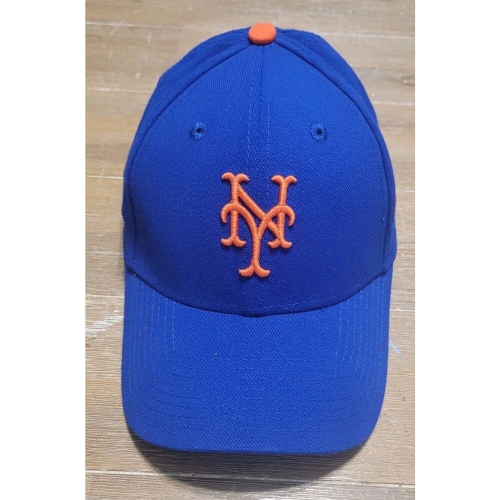 NEW YORK METS New Era Blue Hat 39thirty Size M/L MLB Baseball Cap Orange Logo